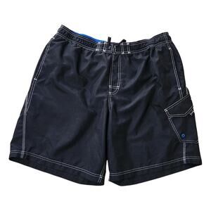 Champion Swim Surf Trunks Board Shorts Mens Size XL Black Cargo Drawstring Lined